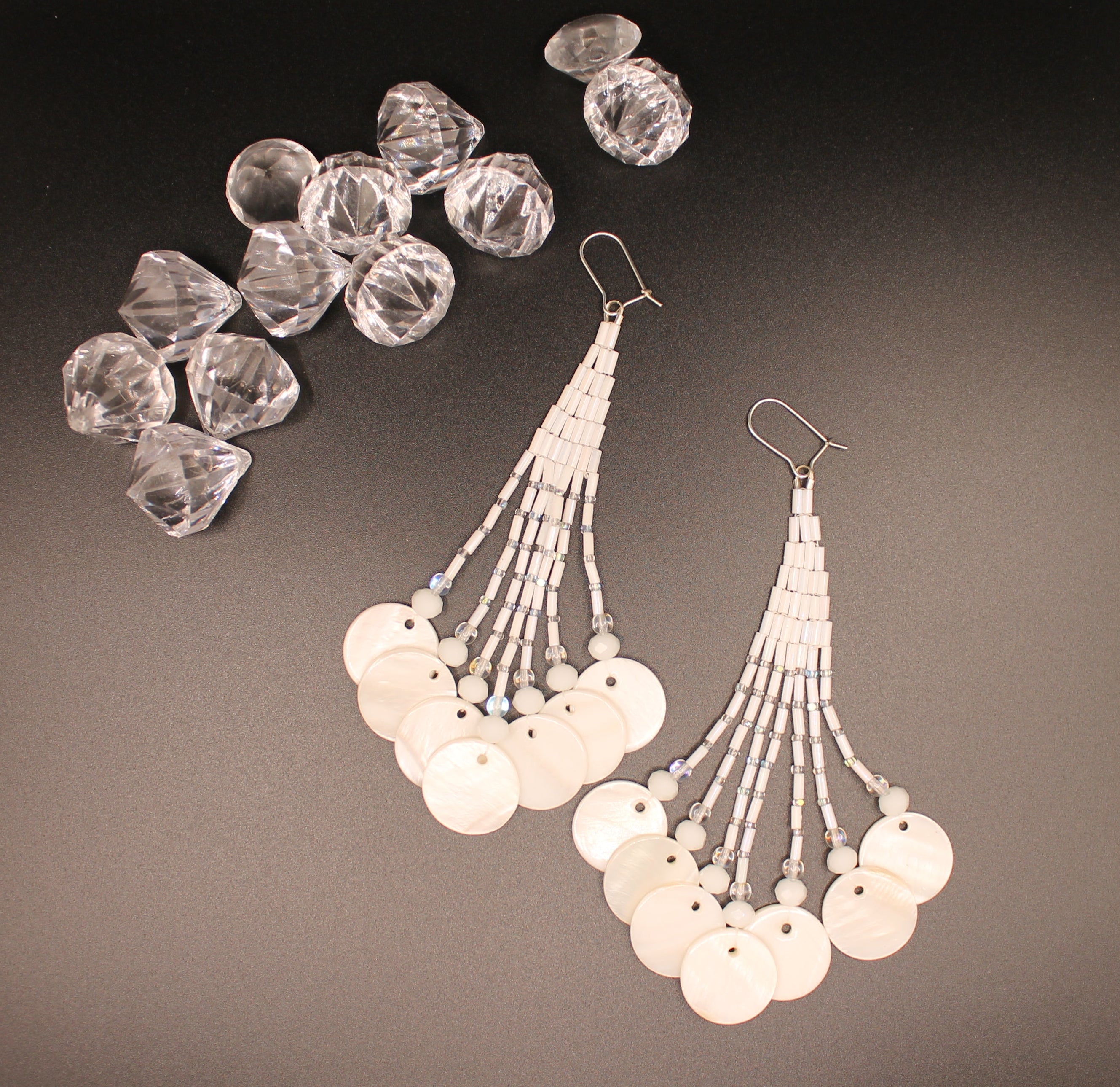 Frosted Fringe Earrings with Swarovski Beads and Shell Bead