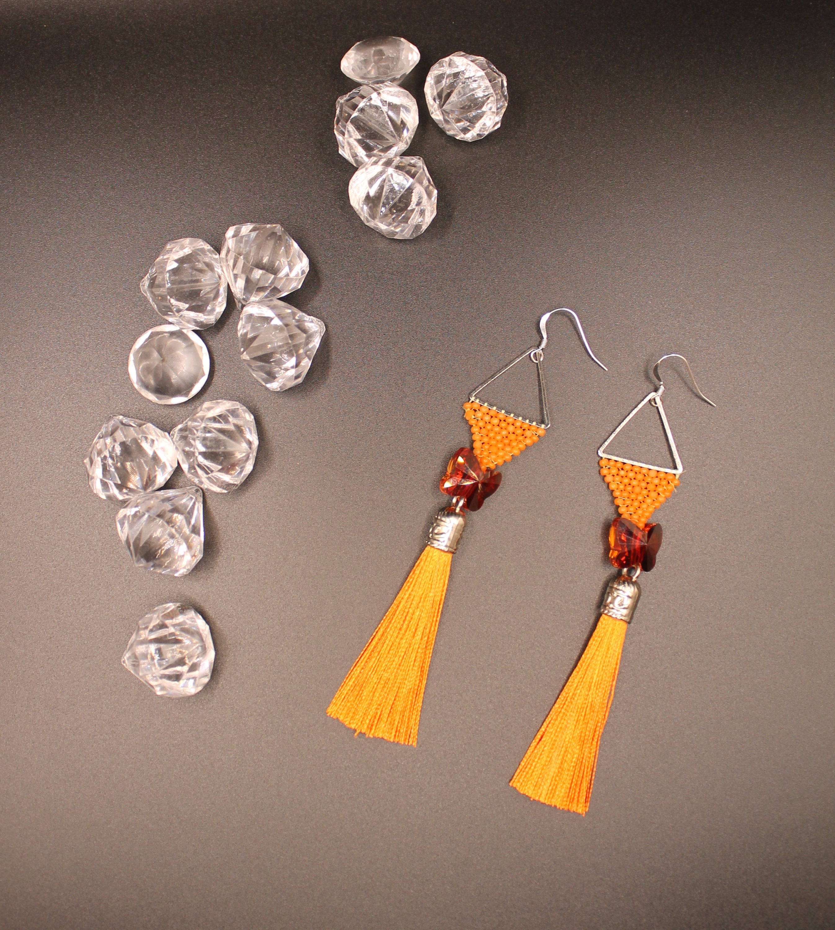 Orange Tassel Earrings with Swarovski Butterfly Charm