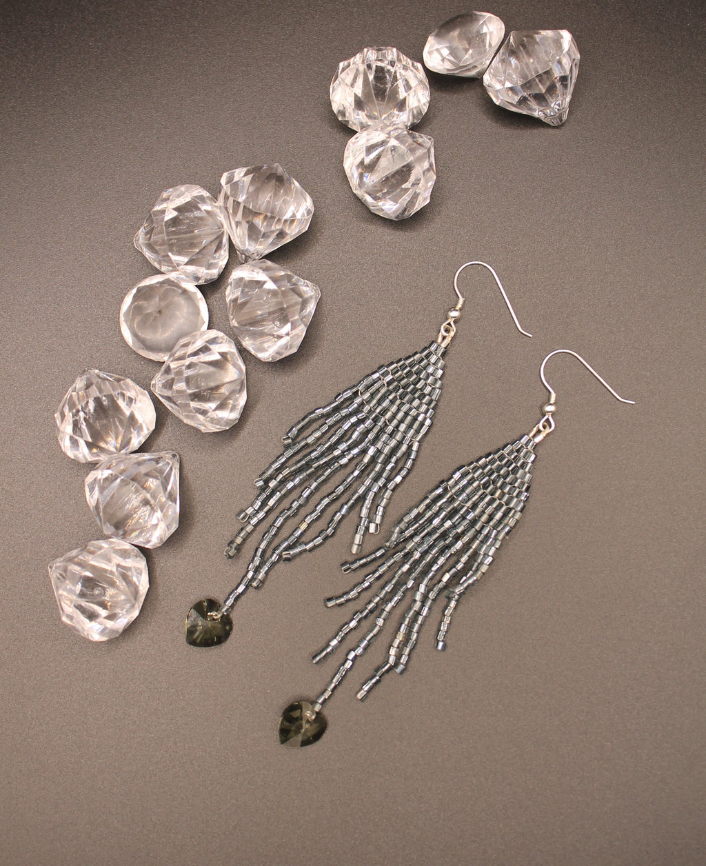 Gunmetal Fringe Earrings with Swarovski Heart Crystal Bead