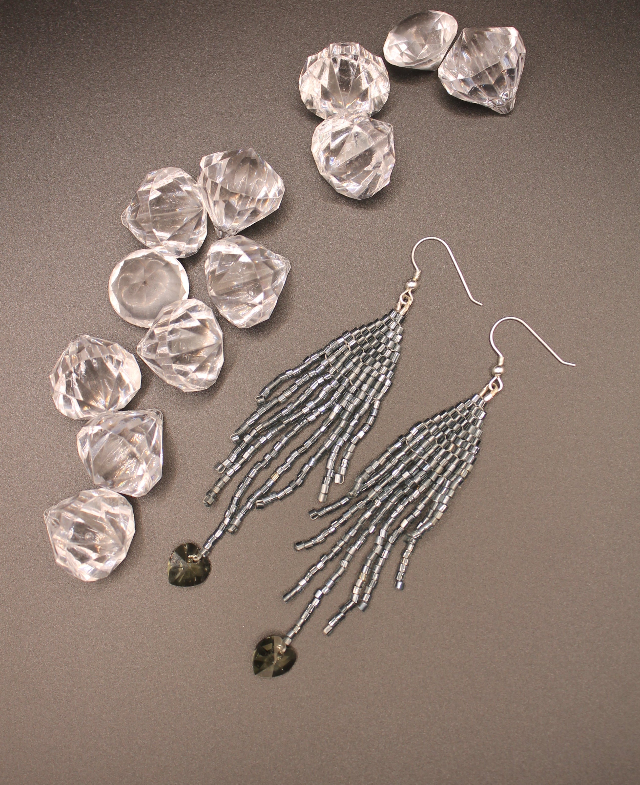 Gunmetal Fringe Earrings with Swarovski Heart Crystal Bead