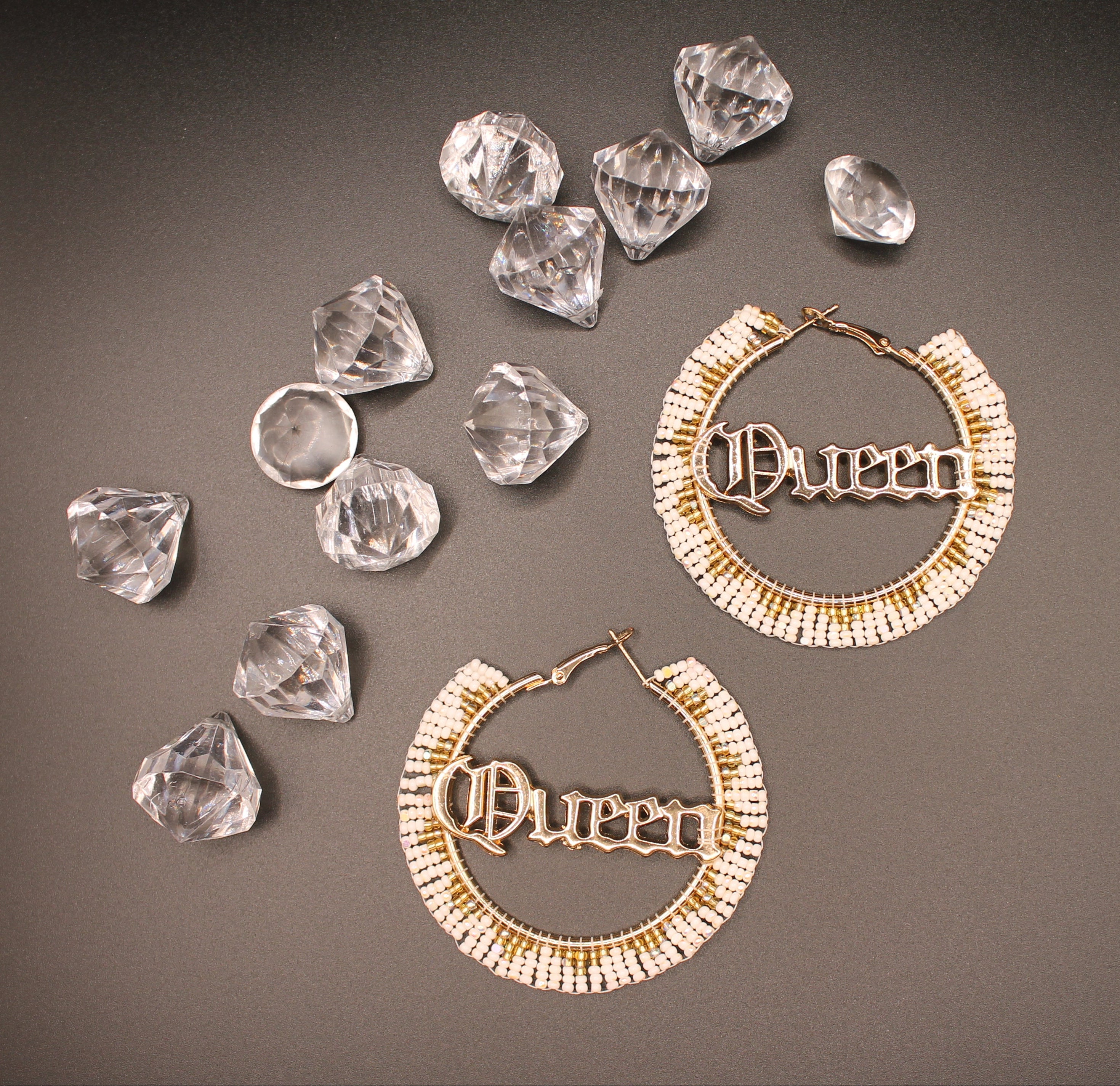 Gold Hoops with Queen Embellishment