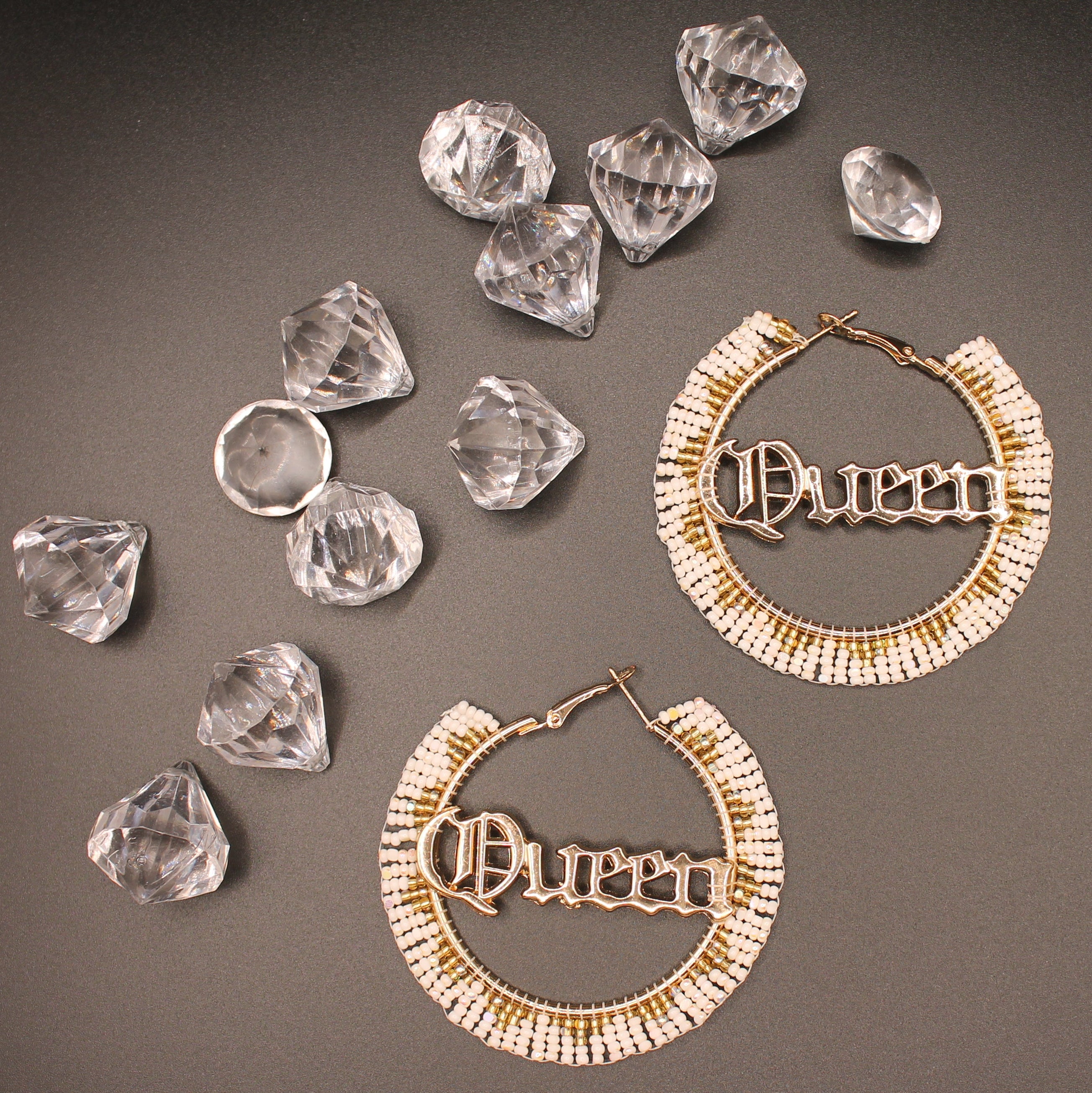 Gold Hoops with Queen Embellishment