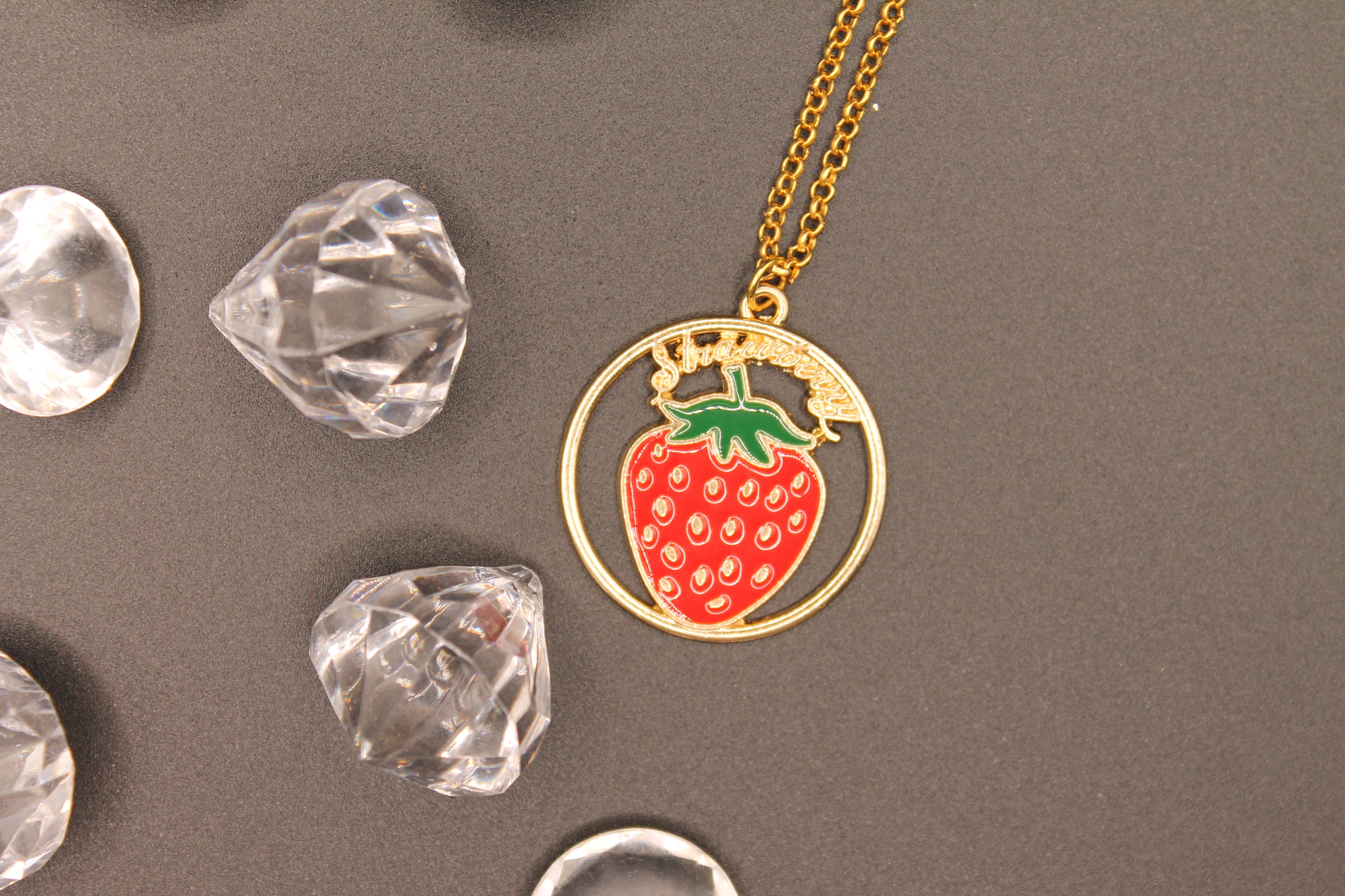 Strawberry Hoop Earrings with Gold Strawberry Charm