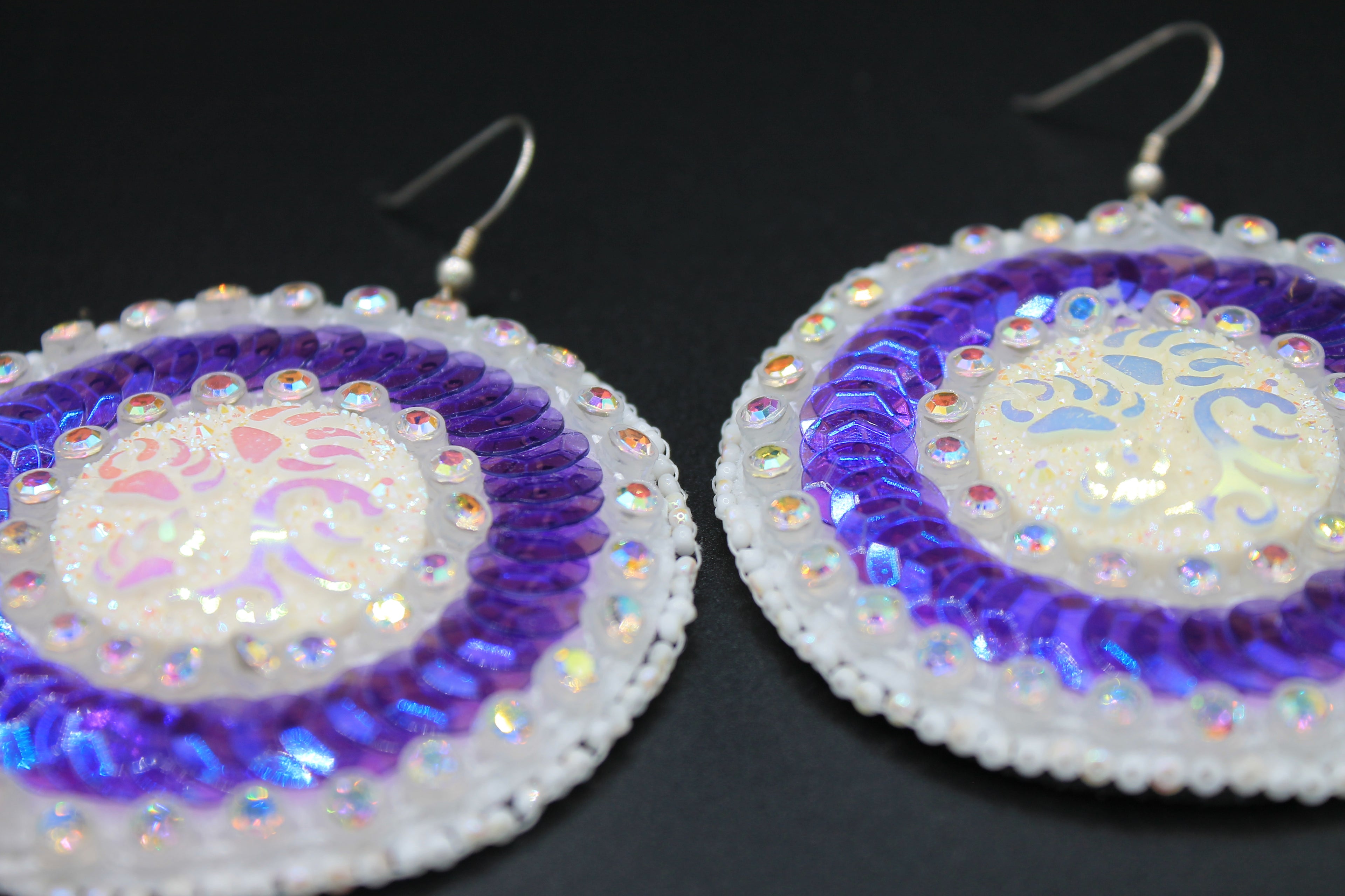 Purple sequin bear paw earring
