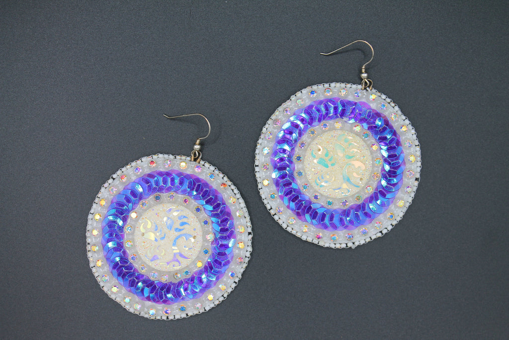 Purple sequin bear paw earring