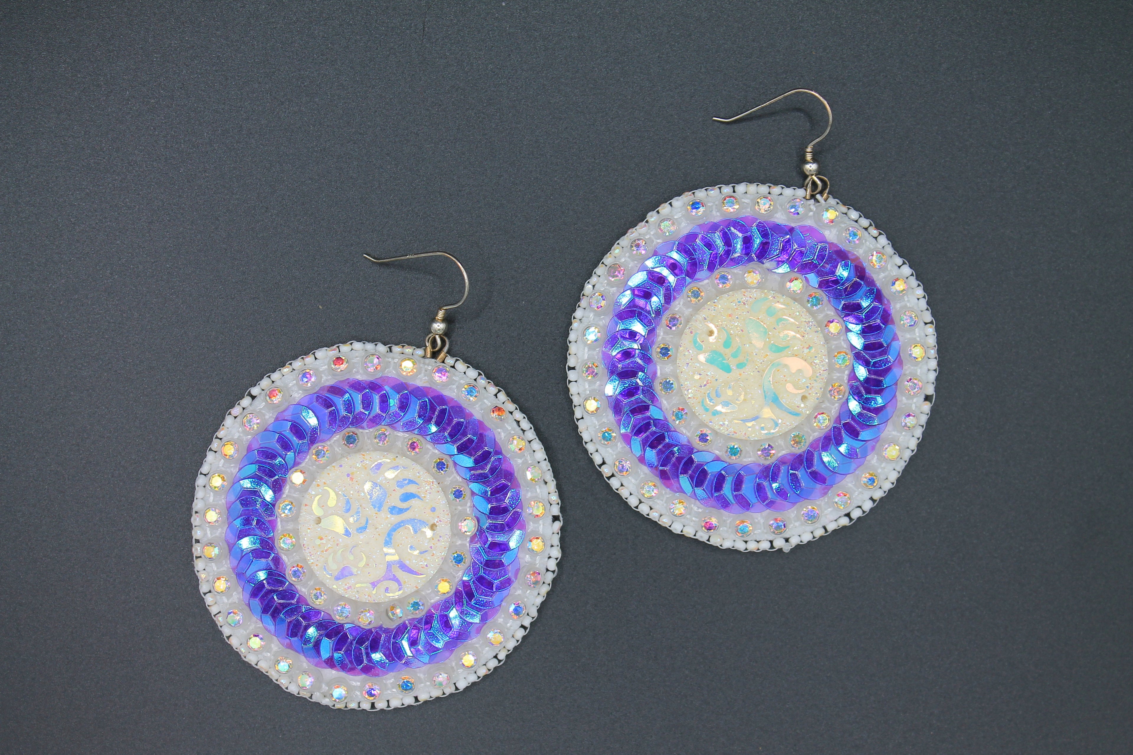 Purple sequin bear paw earring